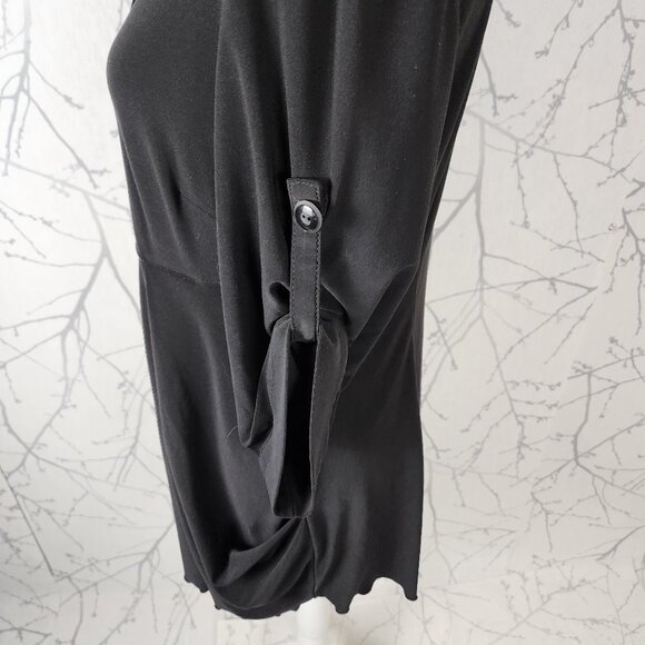 Joseph Ribkoff Black Stretch Knit Pleated Drape Button Up Tunic - Picture 3 of 5